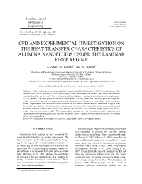 Cfd and Experimental Investigation on the Heat Transfer Characteristics of Alumina Nanofluids Under the Laminar Flow Regime