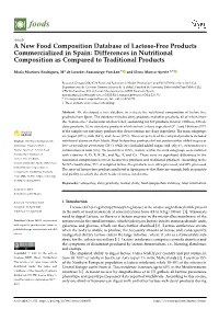 A New Food Composition Database of Lactose-Free Products Commercialized in Spain: Differences in Nutritional Composition As Compared to Traditional Products