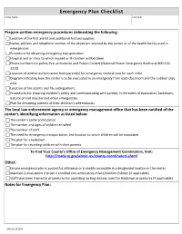 Emergency Plan Checklist Center Name: License ID