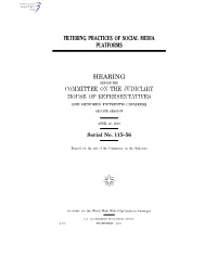 Filtering Practices of Social Media Platforms Hearing