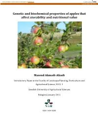 Genetic and Biochemical Properties of Apples That Affect Storability and Nutritional Value