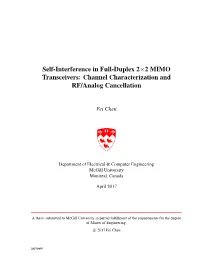 Self-Interference in Full-Duplex 2×2 MIMO Transceivers: Channel Characterization and RF/Analog Cancellation