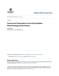 Facticity and Transcendence Across the Disciplines: Phenomenology and the Promise