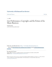 Live Performance, Copyright, and the Future of the Music Business Mark F
