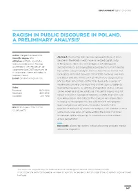 Racism in Public Discourse in Poland. a Preliminary Analysis1