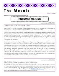 The Mosaic October 2015 Edition Monthly Newsletter from the Department of Multicultural Life