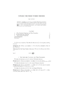 TOWARDS the PRIME NUMBER THEOREM Contents 1. The