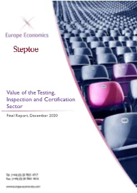 Value of the Testing, Inspection and Certification Sector Final Report, December 2020