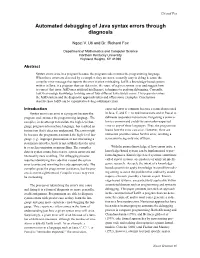 Automated Debugging of Java Syntax Errors Through Diagnosis
