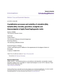 Crystallization Processes and Solubility of Columbite-(Mn), Tantalite-(Mn), Microlite, Pyrochlore, Wodginite and Titanowodginite in Highly Fluxed Haplogranitic Melts