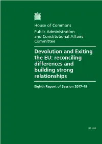 Devolution and Exiting the EU: Reconciling Differences and Building Strong Relationships