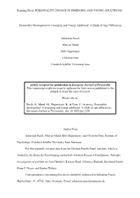 Running Head: PERSONALITY CHANGE in EMERGING and YOUNG ADULTHOOD