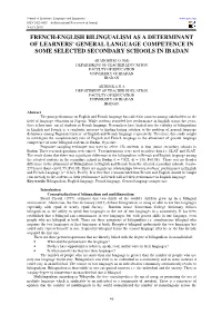 French-English Bilingualism As a Determinant of Learners’ General Language Competence in Some Selected Secondary Schools in Ibadan