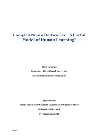 Complex Neural Networks – a Useful Model of Human Learning?