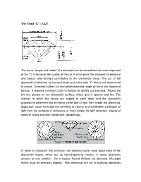 CUT the Cut Or “Shape and Make” of a Diamond Can Be Considered