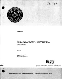 EVALUATION of PRACTICABILITY of a RADIOISOTOPE THERMAL CONVERTER for an ARTIFICIAL HEART DEVICE Phase 1 Final Report
