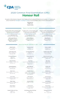 2020 Common Final Examination (CFE) Honour Roll