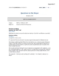 Questions to the Mayor