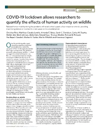 COVID-19 Lockdown Allows Researchers to Quantify the Effects Of