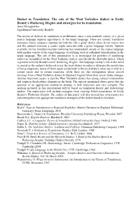 Dialect in Translation. the Role of the West Yorkshire Dialect in Emily Brontë’S Wuthering Heights and Strategies for Its Translation