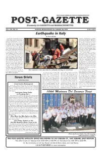 Earthquake in Italy by Jeanne Brady a Powerful Earthquake Struck Armitrice Was Having a Popular Central Italy in the Early Morn- Festival This Weekend