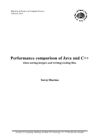 Performance Comparison of Java and C++ When Sorting Integers and Writing/Reading Files