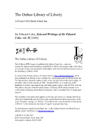 Selected Writings of Sir Edward Coke, Vol. II [1606]