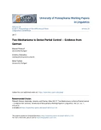 Two Mechanisms to Derive Partial Control Â•Fl Evidence from German