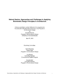 Approaches and Challenges to Applying Biomimetic Design Principles in Architecture