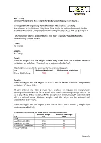 BULLETIN 5 Minimum Weights and Ride Heights for Endurance Category from Round 2