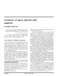 Geometry of Space, Physics and Analysis* by Shing-Tung Yau†