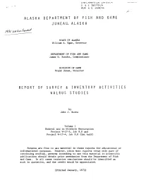 Report of Survey and Inventory Activities, Walrus Studies