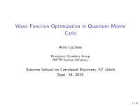 Wave Function Optimization in Quantum Monte Carlo