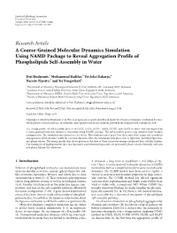 A Coarse-Grained Molecular Dynamics Simulation Using NAMD Package to Reveal Aggregation Profile of Phospholipids Self-Assembly in Water