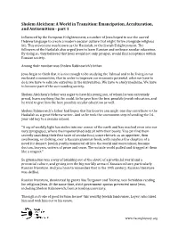 Sholem Aleichem: a World in Transition: Emancipation, Acculturation, and Antisemitism - Part 1