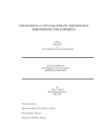 Strategies in Acting for Operatic Performance: Empowering the Powerful