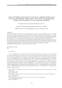 The Informatisation of Public Administration in Poland from the Point of View of Industry and Sustainable Local Development