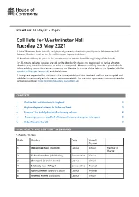 View Call Lists: Westminster Hall PDF File 0.05 MB