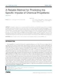 A Reliable Method for Predicting the Specific Impulse of Chemical Propellants Dany Frem1