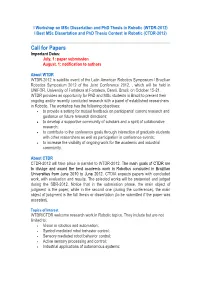 Call for Papers Important Dates: July, 1: Paper Submission August, 1: Notification to Authors