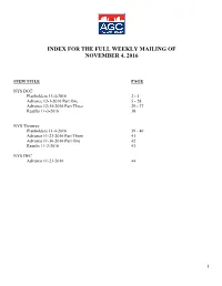 Index for the Full Weekly Mailing of November 4, 2016
