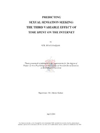 Predicting Sexual Sensation Seeking: the Third Variable Effect of Time Spent on the Internet