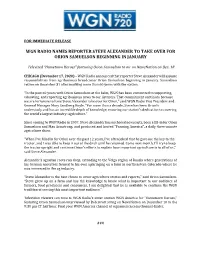 Wgn Radio Names Reporter Steve Alexander to Take Over for Orion Samuelson Beginning in January