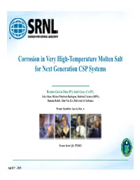 Corrosion in Very High-Temperature Molten Salt for Next Generation CSP Systems