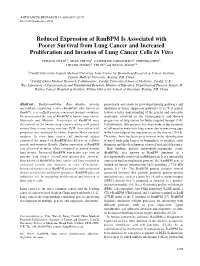 Reduced Expression of Ranbpm Is Associated with Poorer Survival