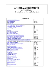 ANGOLA ASSESSMENT OCTOBER 2001 Country Information and Policy Unit