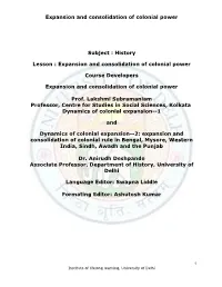 Expansion and Consolidation of Colonial Power Subject : History