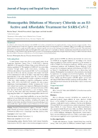 Homeopathic Dilutions of Mercury Chloride As an Effective And