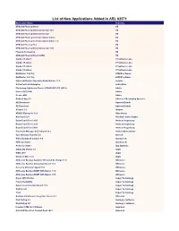 List of New Applications Added in ARL #2571
