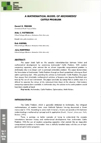 A Mathematical Model of Archimedes' Cattle Problem